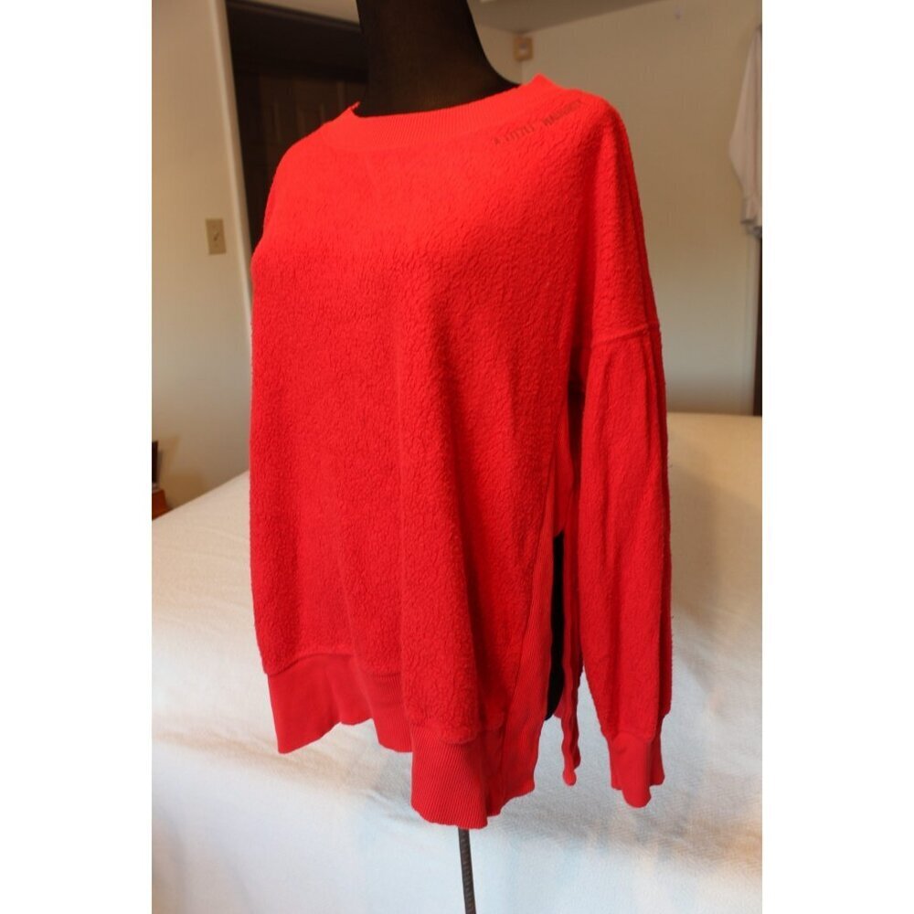 Aerie Fleece Crew Neck Sweater Bright Red size SP textured A Little Naughty - Picture 5 of 8